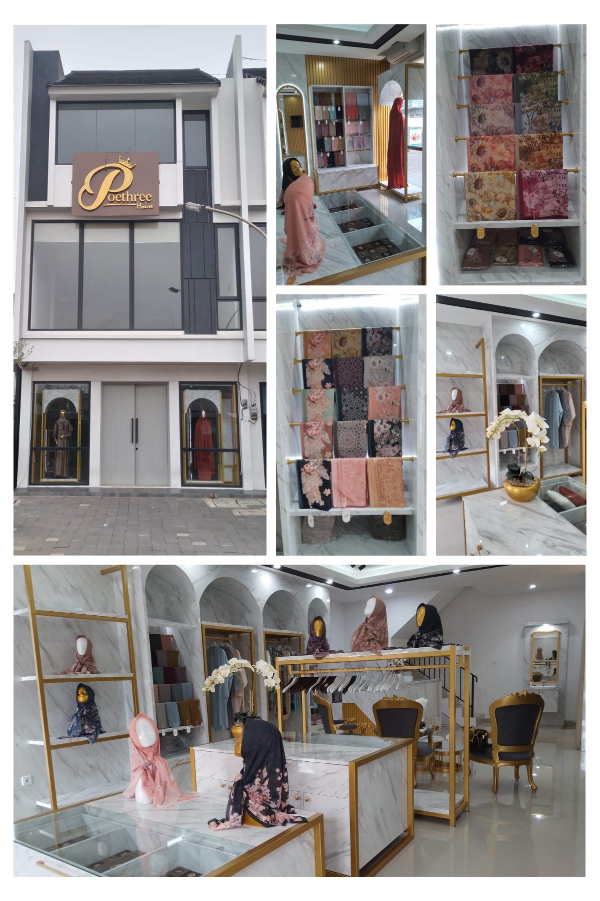 Poethree House facade and boutique interior collage